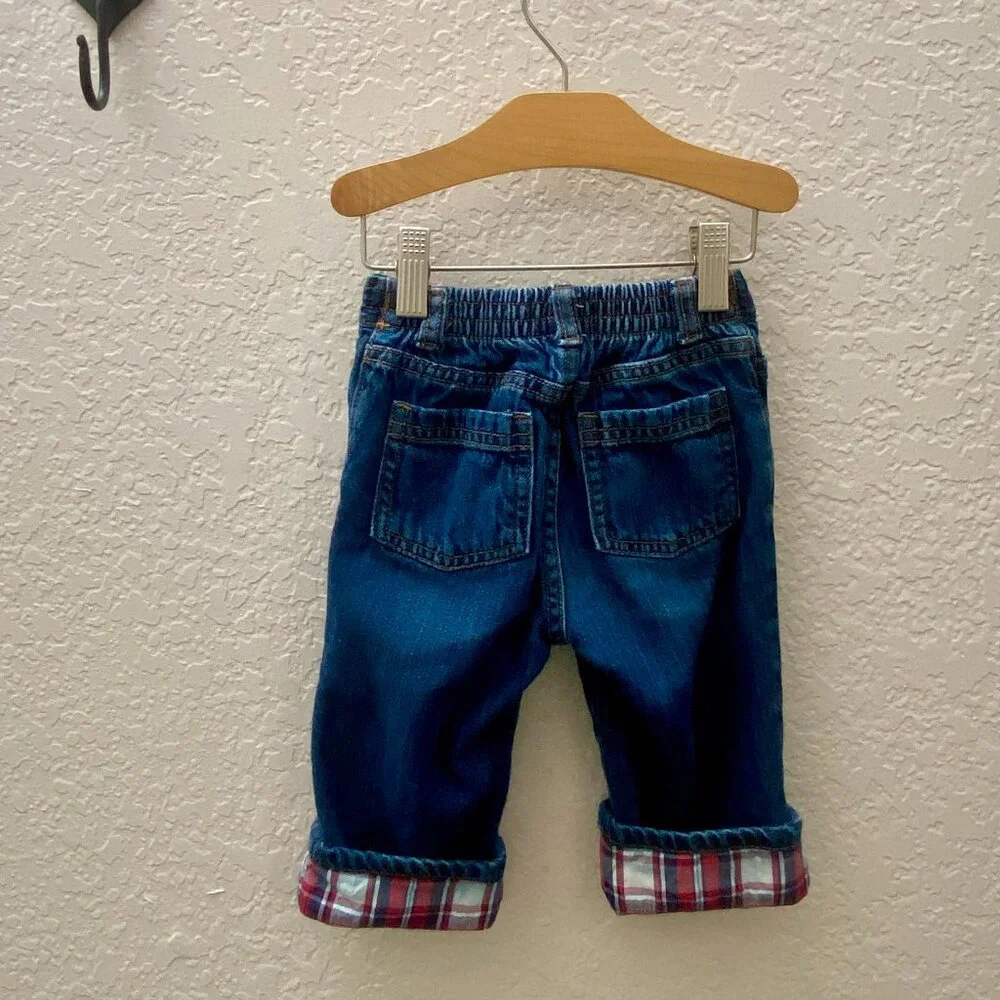 Old Navy Straight Leg Jeans W/Patriotic Plaid Cuff Size 12-18 months